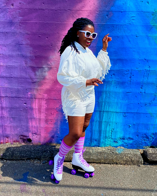 Fringe Hoodie Top and Shorts French Terry Set