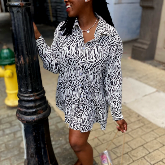 Women's Oversized Black and White Shirt Dress