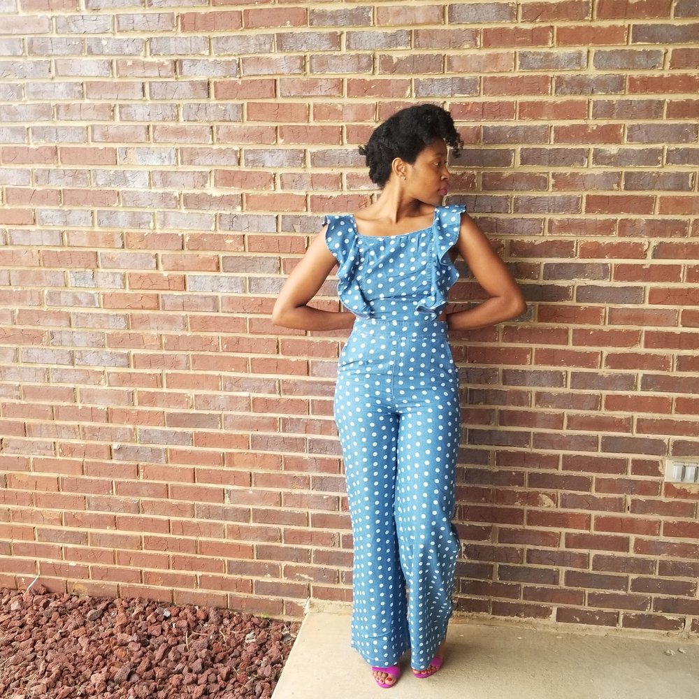 Rena's Denim Polka Dot Romper