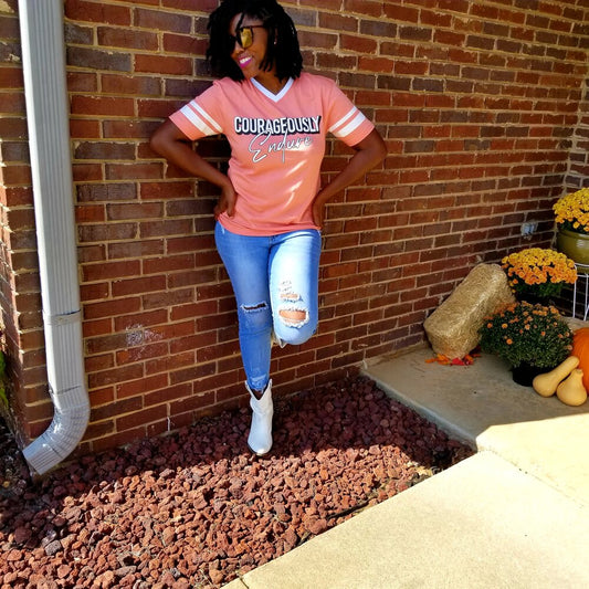 SUPPORT THE CAUSE COURAGEOUSLY ENDURE PEACH JERSEY T-SHIRT