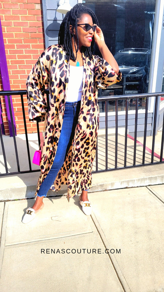 Women's Leopard Print Flowy Kimono Cardigan