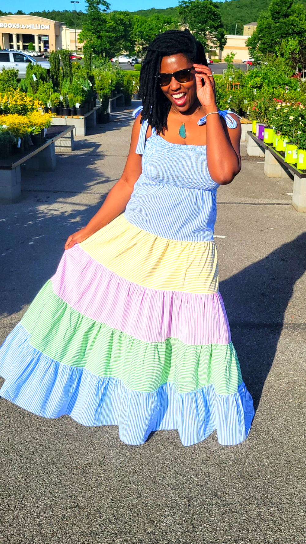 Rena's Pastel Boho Ruffle Hem Tied Shoulder Long Flowy Maxi Dress Rena's Couture Rena's Pastel Boho Ruffle Hem Tied Shoulder Long Flowy Maxi Dress Rena's Couture