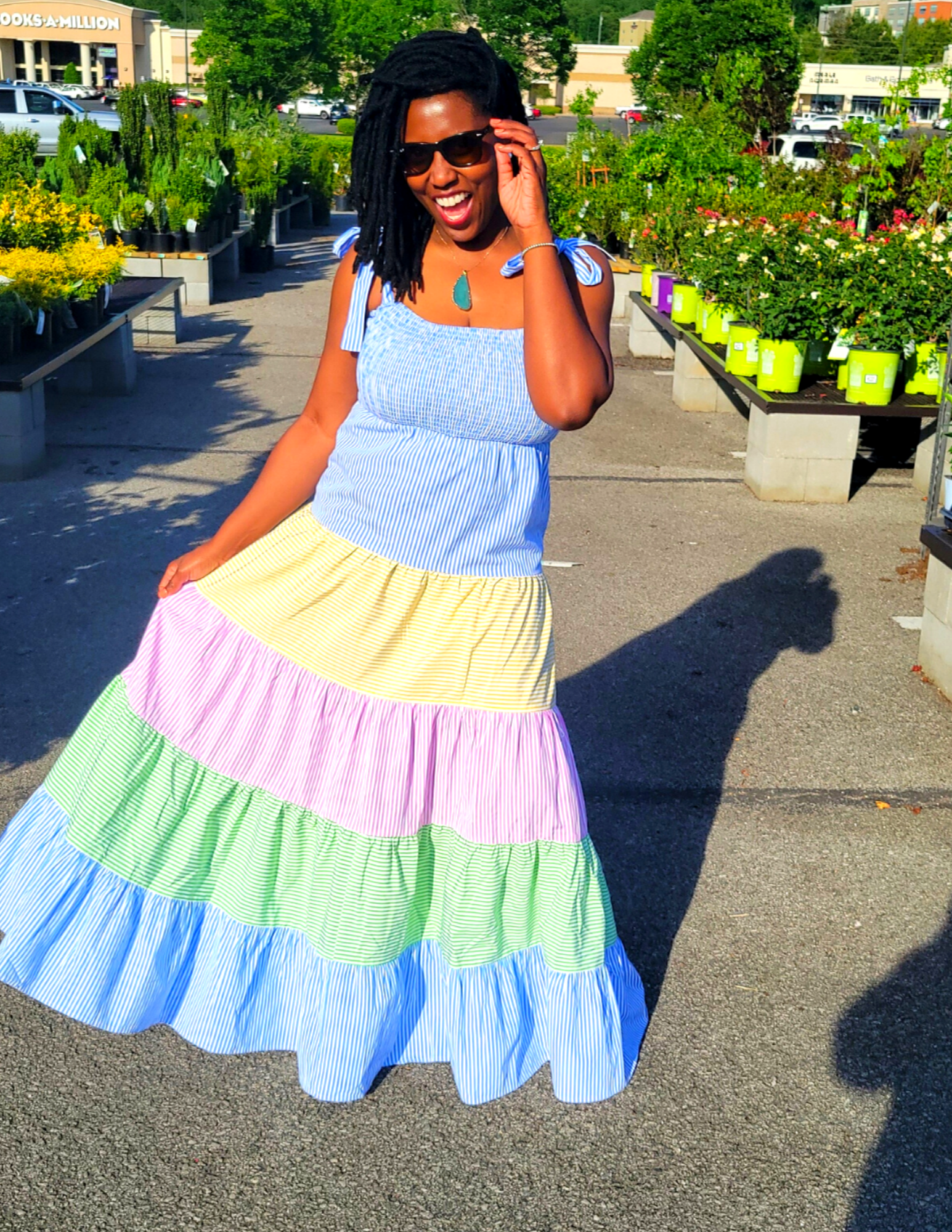 RENA'S PASTEL BOHO RUFFLE HEM TIED SHOULDER LONG FLOWY MAX RENA'S PASTEL BOHO RUFFLE HEM TIED SHOULDER LONG FLOWY MAX
